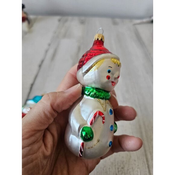 Vintage glass snowman Columbia blue green red Xmas tree - Picture 7 of 13